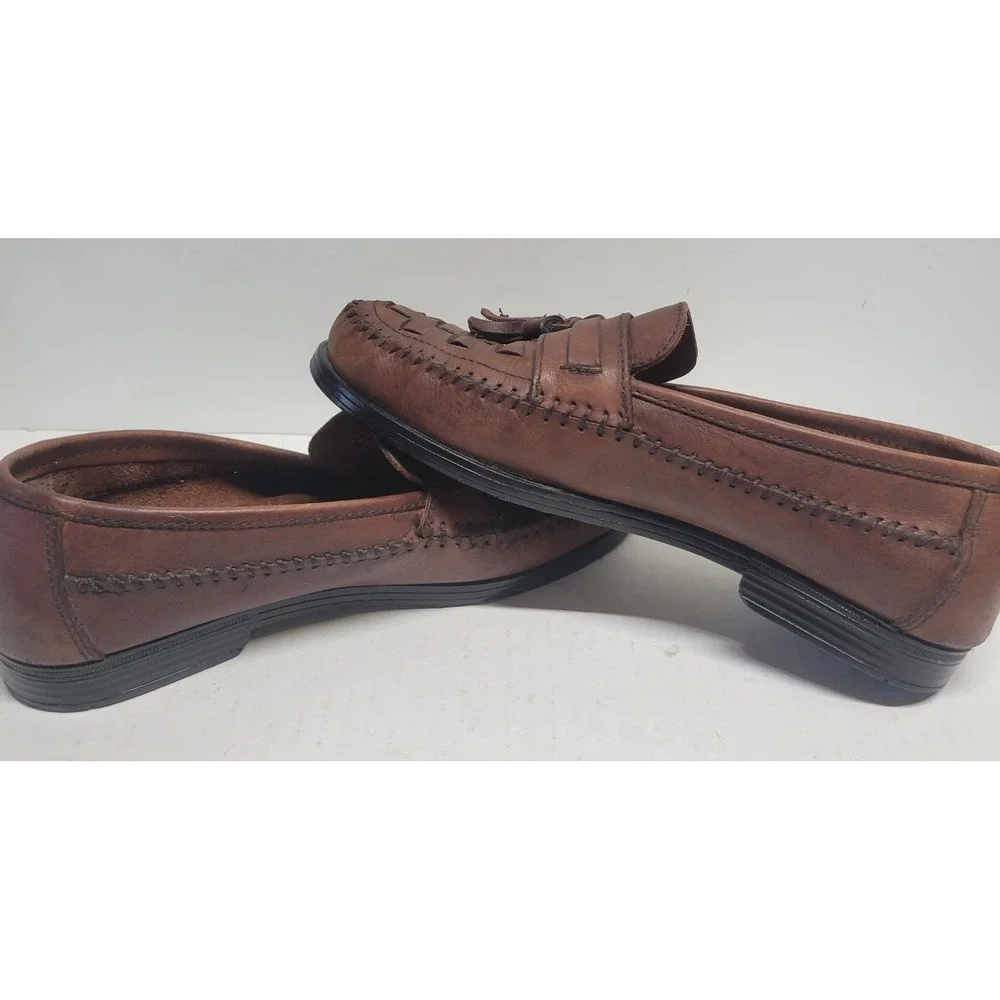 Woodbridge Mens Brown Woven Leather Tassel Loafers Made in Brazil Size 8.5